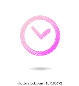 Pink clock line vector.