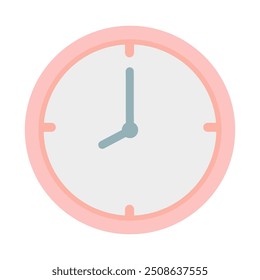 Pink clock vector illustration, cute wall clock flat icon design, isolated on white background
