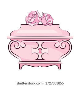 Pink Closed Chest Decorated with Rose Flowers as Ballet Theatrical Scenery Vector Illustration
