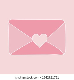 Pink closed envelope with a heart. Valentine's Day. Declaration of love. Vector illustration