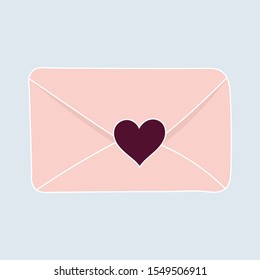 Pink closed envelope with a heart. Valentine's Day. Declaration of love. Vector illustration