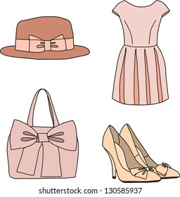 Pink clothes collection. Vector Illustration