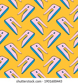 Funda rosa de hierro, patrón sin costura sobre fondo amarillo.