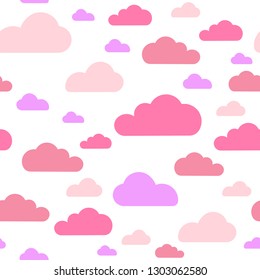 Pink cloud seamless pattern vector design baby art. Baby shower clouds , sky seamless pattern texture . - Vector