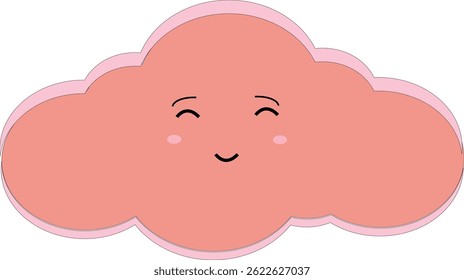 Uma nuvem rosa com uma expressão tímida e rubor. Emoticon divertido e emocional para ilustrações de crianças ou adesivos digitais.