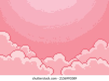 Pink cloud and sky view in pixel style