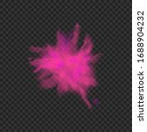 Pink cloud splash of color powder, realistic vector illustration isolated on dark transparent background. Graphic decorative element of spraying paint pigment.