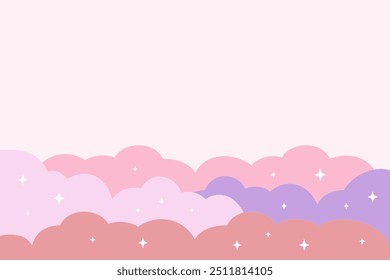 Pink clouds border frame wallpaper. Flat decorative vector design isolated illustration.