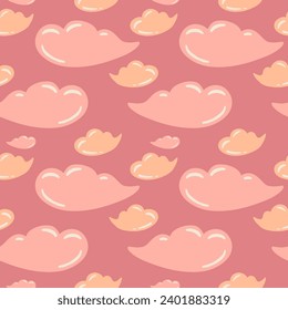 Pink clouds hand drawn seamless pattern