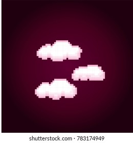 pink clouds icon. Pixel art. Old school computer graphic style. Games elements.