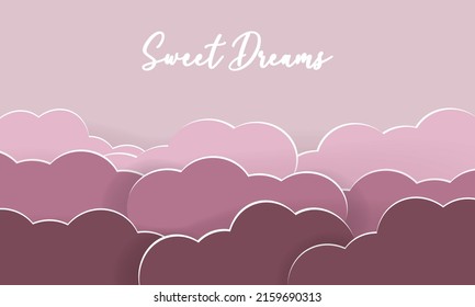 Pink clouds paper cut effect on pink background. Vector illustration. Papercut style. Design for children, romantic or dream ideas