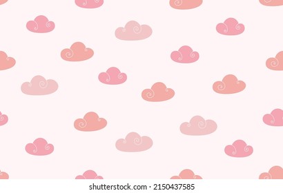Pink clouds seamless vector pattern. Cute background