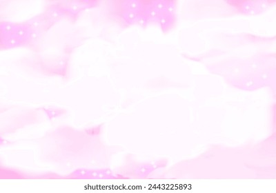 Pink clouds vector design background. Glamour fairytale backdrop. Plane sky view with stars and sunset. Fantasy pastel color