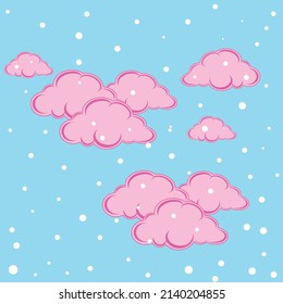 nubes rosas y copos de nieve blancos, patrones redondos, vectores