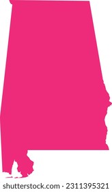 PINK CMYK color detailed flat map of the federal state of ALABAMA, UNITED STATES OF AMERICA on transparent background