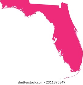PINK CMYK color detailed flat map of the federal state of FLORIDA, UNITED STATES OF AMERICA on transparent background