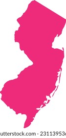 PINK CMYK color detailed flat map of the federal state of NEW JERSEY, UNITED STATES OF AMERICA on transparent background