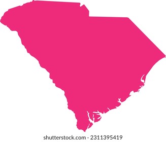 Mapa plano detallado en color CMYK PINK del estado federal de CAROLINA DEL SUR, ESTADOS UNIDOS DE AMÉRICA sobre fondo transparente