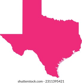 PINK CMYK color detailed flat map of the federal state of TEXAS, UNITED STATES OF AMERICA on transparent background