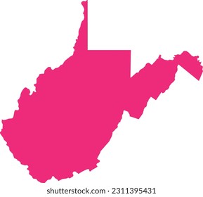 PINK CMYK color detailed flat map of the federal state of WEST VIRGINIA, UNITED STATES OF AMERICA on transparent background
