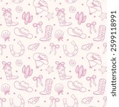 Pink Coastal Cowgirl Seamless Pattern background Western Beach Girly Cowboy Aesthetic wallpaper Minimal Hand Drawn