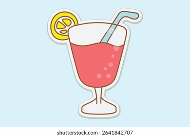 Pink Cocktail with Lemon Sticker Illustration