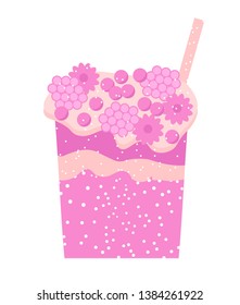 pink cocktail on white background  Drink fresh shake juice cocktail. Blueberry, cherry, strawberry, currant beverages in glass. Vector illustration in flat style fruit drinks summer