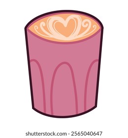 Pink Coffee Cup Featuring Latte Art Heart Design Illustration