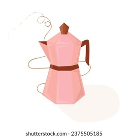 Pink Coffee Moka Pot - Isolated, Cute and Cartoony Design for Websites on Cafes and Coffee Shops