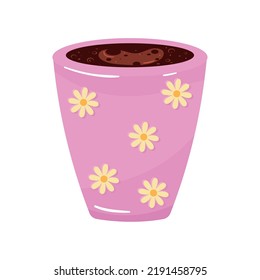 Pink Coffee Mug With Flowers Icon