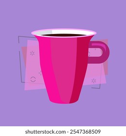 Pink coffee mug illustration. Mug, cup, tea. Drinking concept. Vector illustration can be used for topics like cafe, cooking, drinking, kitchen