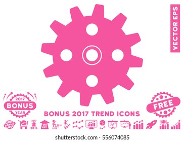 Pink Cogwheel icon with bonus 2017 trend pictures. Vector illustration style is flat iconic symbols, white background.