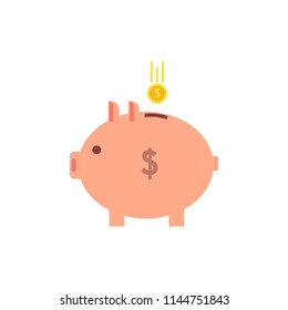 Pink coin box. Pig. Vector icon. Flat design