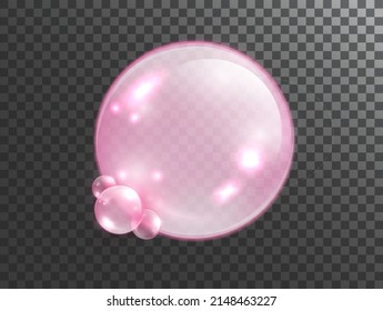 Pink collagen bubble isolated on transparent background. Vector realistic shine sphere or soap bubble. 3D illustration