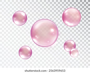 Pink Collagen bubbles on white background