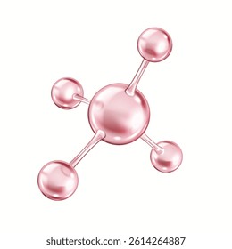 Pink collagen molecule structure rotates realistic vector illustration. Protein model for skin elasticity 3d object on white background