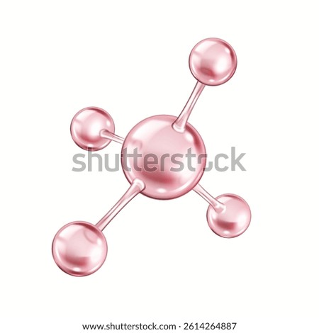 Pink collagen molecule structure rotates realistic vector illustration. Protein model for skin elasticity 3d object on white background
