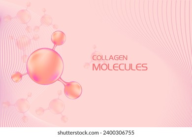 Pink collagen molecule. Vitamin solution complex with Chemical formula from nature. Gradient background for beauty treatment, nutrition skin care design. Medical and scientific concepts.