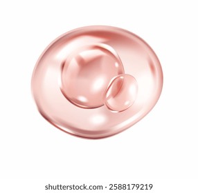 Pink collagen molecules drifting within transparent sphere realistic vector illustration. Skincare innovation 3d object on white background