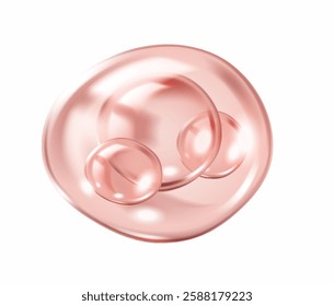 Pink collagen molecules floating inside bubbles realistic vector illustration. Skincare and beauty products 3d object on white background