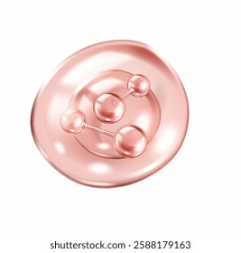 Pink collagen molecules floating on circular puddle realistic vector illustration. Anti-aging serum creating 3d object on white background