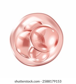 Pink collagen molecules with glossy effect inside bubble realistic vector illustration. Scientific research of skincare 3d object on white