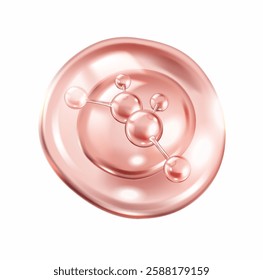 Pink collagen molecules inside transparent bubble realistic vector illustration. Skin rejuvenation treatments 3d object on white background