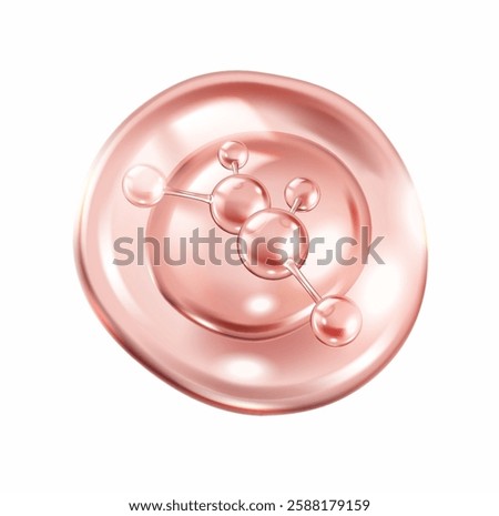 Pink collagen molecules inside transparent bubble realistic vector illustration. Skin rejuvenation treatments 3d object on white background