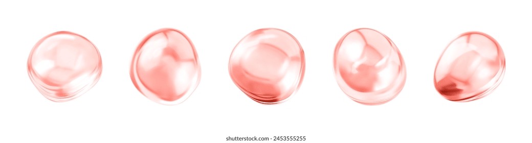 Pink collagen serum bubbles. Cosmetic essence drops. Concept skincare cosmetics solution. Vector realistic illustration