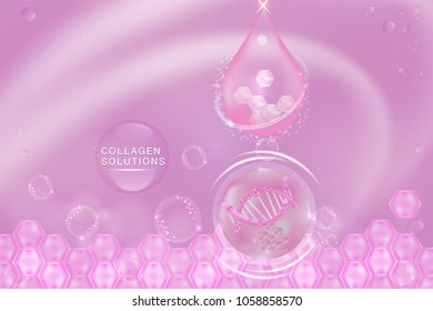  Pink collagen Serum drop, cosmetic advertising background ready to use, luxury skin care ad, illustration vector.