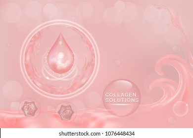 Pink Collagen Serum drop, cosmetic advertising background ready to use, luxury skin care ad, Illustration vector.	