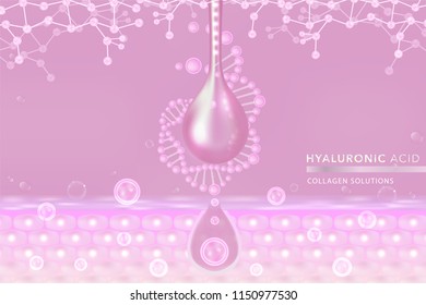 Pink Collagen Serum drop, cosmetic advertising background ready to use, luxury skin care ad, vector illustration.