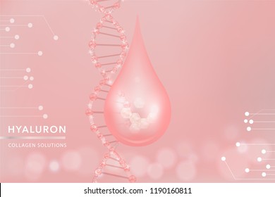 Pink Collagen Serum drop, cosmetic advertising background ready to use, luxury skin care ad, vector illustration.