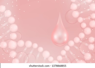 Pink Collagen Serum drop, cosmetic advertising background ready to use, luxury skin care ad, vector illustration.